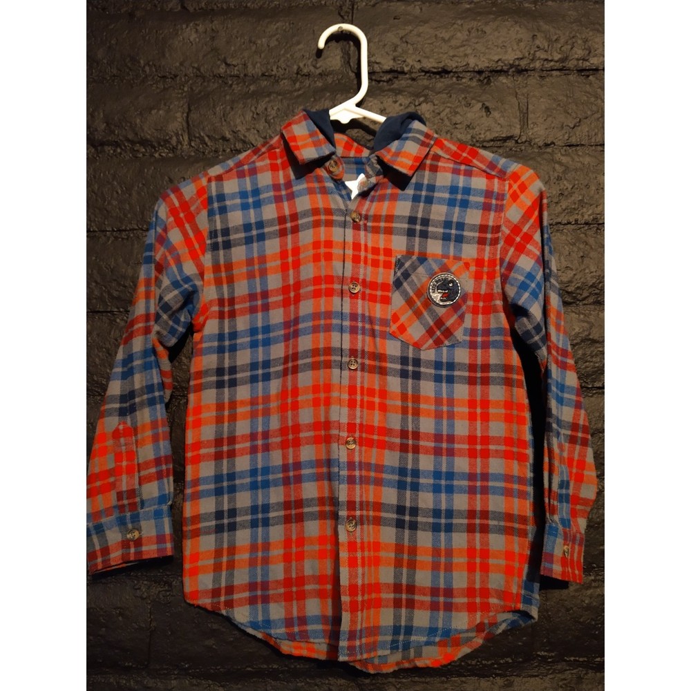 365 Kids by Garanimals Long Sleeve Button Down Shirt W/ hood Boys Size 7 - Picture 1 of 3